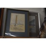 WATERCOLOUR - POMPEYS PILLAR, ALEXANDRIA, TOGETHER WITH A FURTHER FRAMED STUDY OF A HIGHLAND