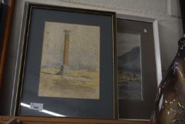 WATERCOLOUR - POMPEYS PILLAR, ALEXANDRIA, TOGETHER WITH A FURTHER FRAMED STUDY OF A HIGHLAND