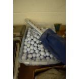 LARGE BOX OF MIXED GOLF BALLS AND A GOLF BALL COLLECTOR