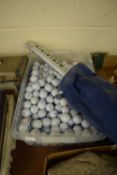 LARGE BOX OF MIXED GOLF BALLS AND A GOLF BALL COLLECTOR