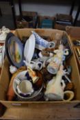 BOX OF MIXED ORNAMENTS, DECORATED PLATES AND OTHER ITEMS