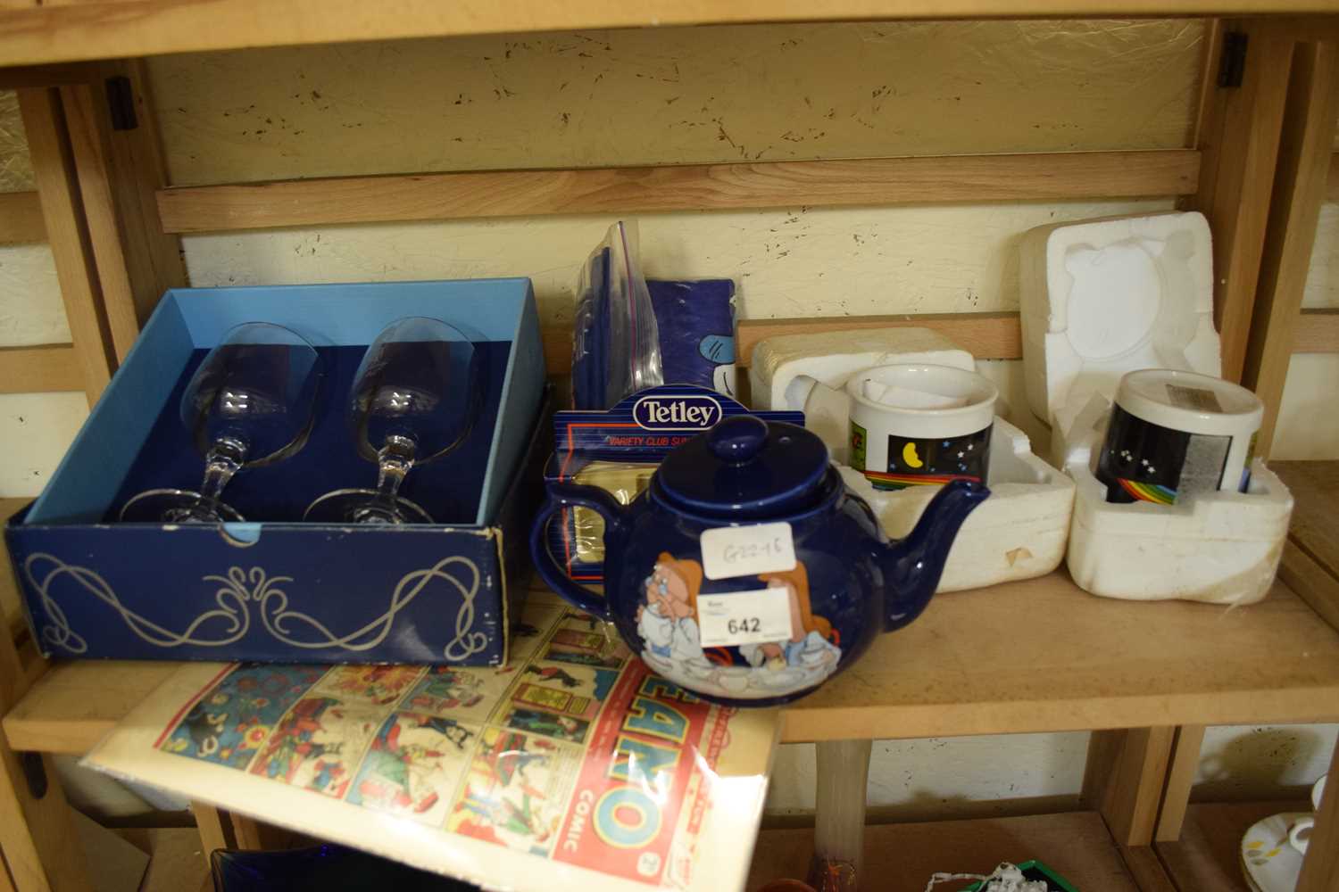 TETLEY TEA POT, BOXED MUGS ETC