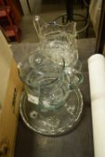 VARIOUS GLASS JUGS, DISHES ETC