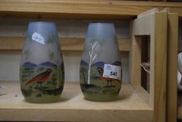 PAIR OF ART GLASS VASES DECORATED WITH PHEASANTS