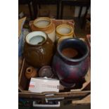 VARIOUS STORAGE JARS, SWISS METAL VASE AND OTHER ITEMS