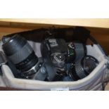 RICOH XR6 SLR CAMERA TOGETHER WITH A CANON T70 CAMERA, A PRAKTICA MTL5 CAMERA AND OTHER ITEMS