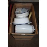 BOX OF VINTAGE ENAMEL KITCHEN WARES