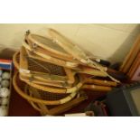 QUANTITY OF VINTAGE TENNIS AND BADMINTON RACKETS