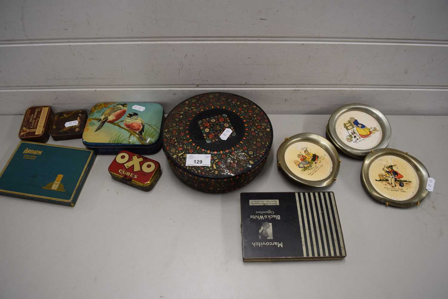 VARIOUS VINTAGE CIGARETTE TINS, SMALL PICTURES AND OTHER ITEMS