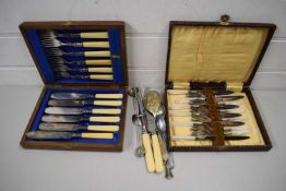 TWO CASES OF SILVER PLATED FISH CUTLERY PLUS FURTHER LOOSE CUTLERY