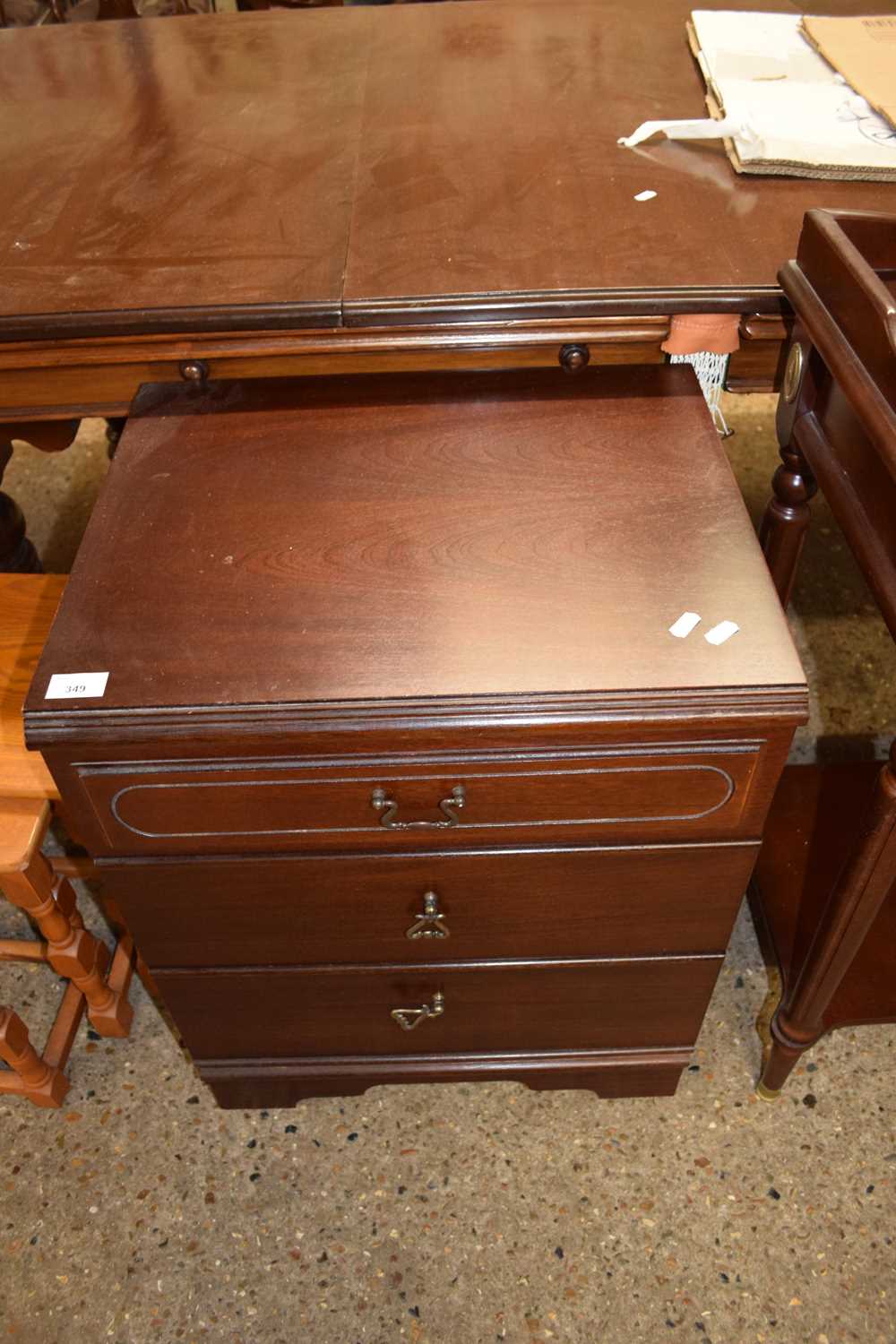 DARK MAHOGANY EFFECT THREE DRAWER BEDSIDE CABINET, 51CM WIDE