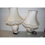 PAIR OF INDIAN TREE PATTERN CERAMIC TABLE LAMPS