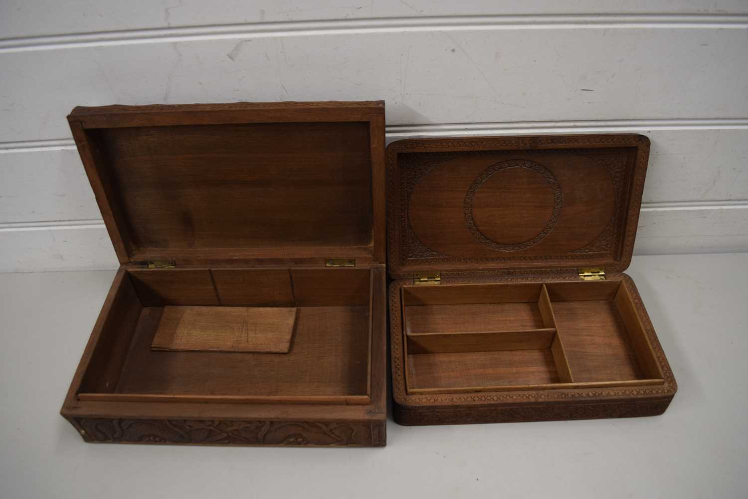 TWO FAR EASTERN CARVED HARDWOOD BOXES