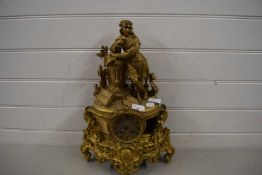 LATE 19TH CENTURY CONTINENTAL FIGURAL GILT METAL MANTEL CLOCK WITH HATTON OF PARIS MOVEMENT (A/F)