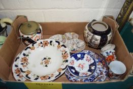 BOX OF MIXED CERAMICS TO INCLUDE HORS D'OEUVRES DISH, BISCUIT BARREL, ORIENTAL VASE ETC