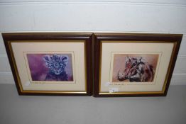 PAIR OF COLOURED PRINTS - WARTHOG AND A LEOPARD CUB