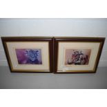 PAIR OF COLOURED PRINTS - WARTHOG AND A LEOPARD CUB