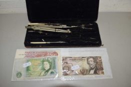 BANK OF ENGLAND TEN SHILLING NOTE AND ONE POUND NOTE, A VINTAGE AUSTRIAN BANK NOTE AND A CASE OF