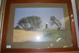 COLOURED PHOTOGRAPHIC PRINT - BROADLAND SCENE WITH WIND PUMP