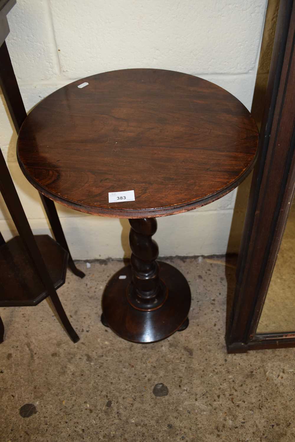 VICTORIAN ROSEWOOD VENEERED PEDESTAL WINE TABLE ON TWISTED COLUMN, TOP 45CM DIAM