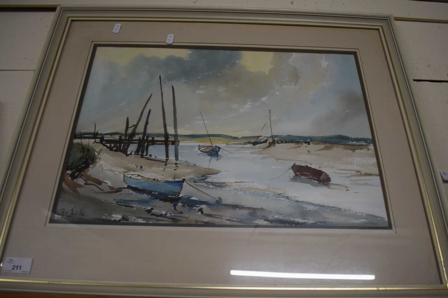 ROY SEVILLE, STUDY OF MOORED BOATS, WATERCOLOUR, F/G