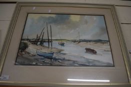 ROY SEVILLE, STUDY OF MOORED BOATS, WATERCOLOUR, F/G