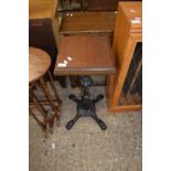 CAST IRON BASED SMALL PUB TABLE WITH SQUARE WOODEN TOP, 74CM HIGH