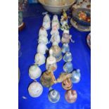 COLLECTION OF VARIOUS PORCELAIN COLLECTORS BELLS TO INCLUDE WEDGWOOD, STIRLING, LLADRO AND OTHERS