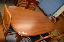 NEW ZEALAND RIMU WOOD DINING TABLE WITH SIX ACCOMPANYING CHAIRS, TABLE 198CM WIDE