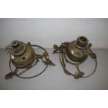 PAIR OF BRASS HANGING CEILING OIL LAMPS