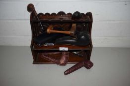 PIPE RACK TOGETHER WITH VARIOUS TOBACCO PIPES, CHEROOT HOLDER ETC