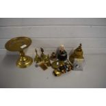 VARIOUS BRASS AND BASE METAL BELLS, BRASS CANDLEHOLDER AND OTHER ITEMS