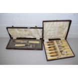 CASED SILVER PLATED FISH SERVERS AND A CASE OF FISH CUTLERY