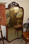 VICTORIAN MAHOGANY FRAMED LARGE WALL MIRROR WITH FLORAL CARVED PEDIMENT, APPROX 140CM HIGH