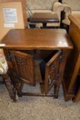 REPRODUCTION OAK GOTHIC CARVED TWO-DOOR BEDSIDE CABINET, 50CM WIDE
