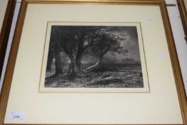 19TH CENTURY SCHOOL, STUDY OF A HUNTSMAN AMONGST TREES, UNSIGNED, F/G