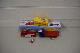 REPRODUCTION DINKY TOYS FLAT TRUCK AND FIRE ENGINE MODEL 32E AND ESSO PETROL PUMP