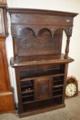 LATE 19TH CENTURY GOTHIC REVIVAL SMALL OAK DRESSER WITH PANELLED AND CARVED TOP SECTION WITIH