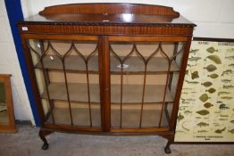 EDWARDIAN MAHOGANY BOW FRONT CHINA DISPLAY CABINET ON BALL AND CLAW FEET