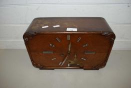 DANISH ART DECO STYLE OAK CASED MANTEL CLOCK BEARING LABEL TO REAR DOOR 'J STEFFENSEN'