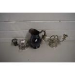 SILVER PLATED CANDELABRA, JUG AND OTHER ITEMS