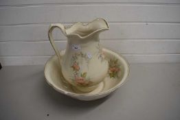 FLORAL DECORATED WASH BOWL AND JUG