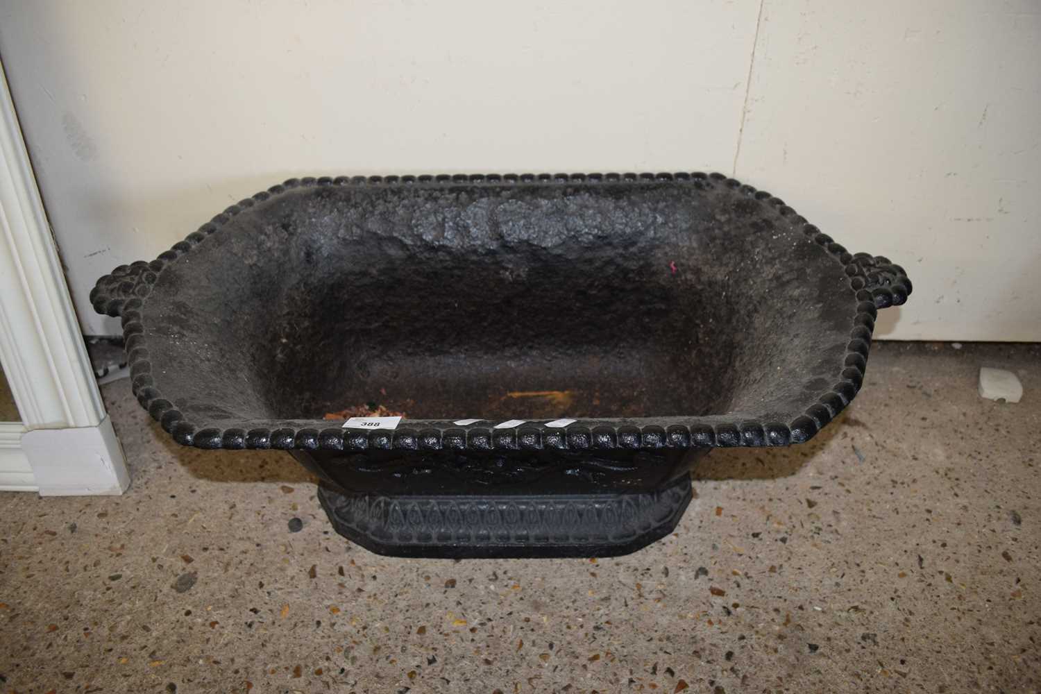 BLACK PAINTED CAST IRON DOUBLE HANDLED PLANTER OR TROUGH, 70CM WIDE