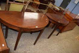 PAIR OF 19TH CENTURY MAHOGANY CONSOLE TABLES WITH BRASS RAIL BACKS, 122CM WIDE