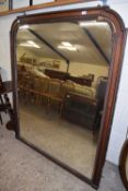 LARGE 19TH CENTURY MAHOGANY FRAMED OVERMANTEL MIRROR OF ARCHED FORM, 164CM HIGH X 137CM WIDE