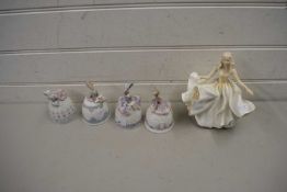 ROYAL DOULTON FIGURINE 'SWEET SEVENTEEN', TOGETHER WITH FOUR LLADRO FIGURAL BELLS (5)