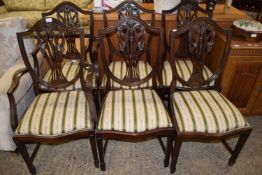 SET OF SIX REPRODUCTION MAHOGANY SHIELD BACK DINING CHAIRS