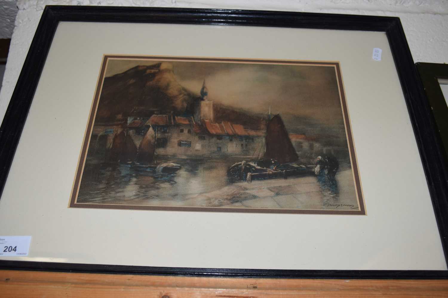 FRAMED STUDY OF CONTINENTAL RIVERSIDE SCENE