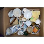 ONE BOX OF MIXED CHINA WARES TO INCLUDE VINTAGE JELLY MOULDS