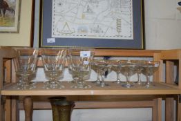 SIX CLEAR GLASS RUMMERS AND SIX BABYCHAM GLASSES